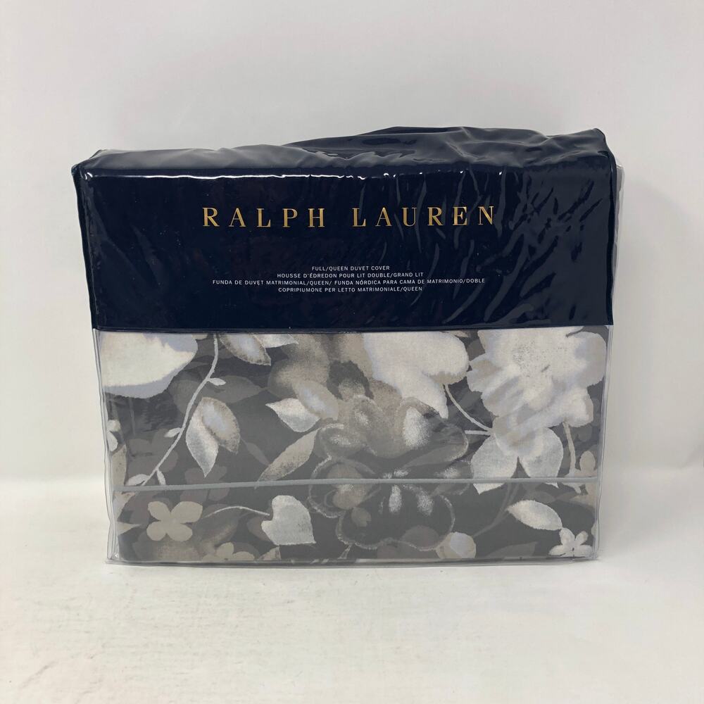 Ralph Lauren Avery Duvet Cover Full Queen Charcoal Gray Chrysanthemum Floral New